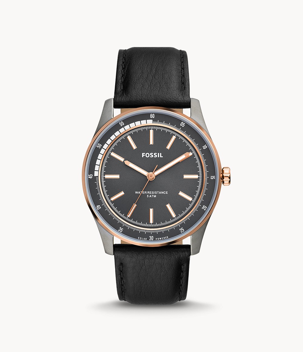 Sullivan Solar-Powered Black Leather Watch