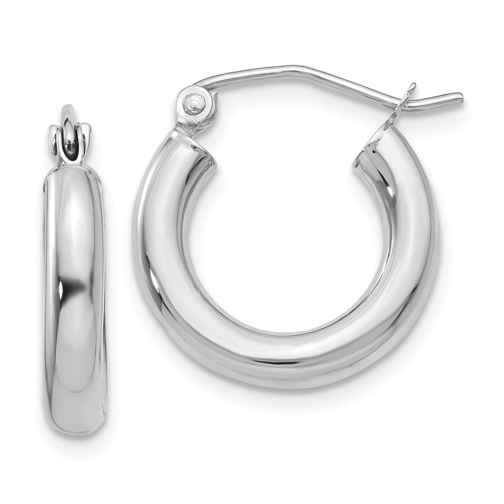 T851 14K White Gold Polished 3 mm Tube Hoop Earrings