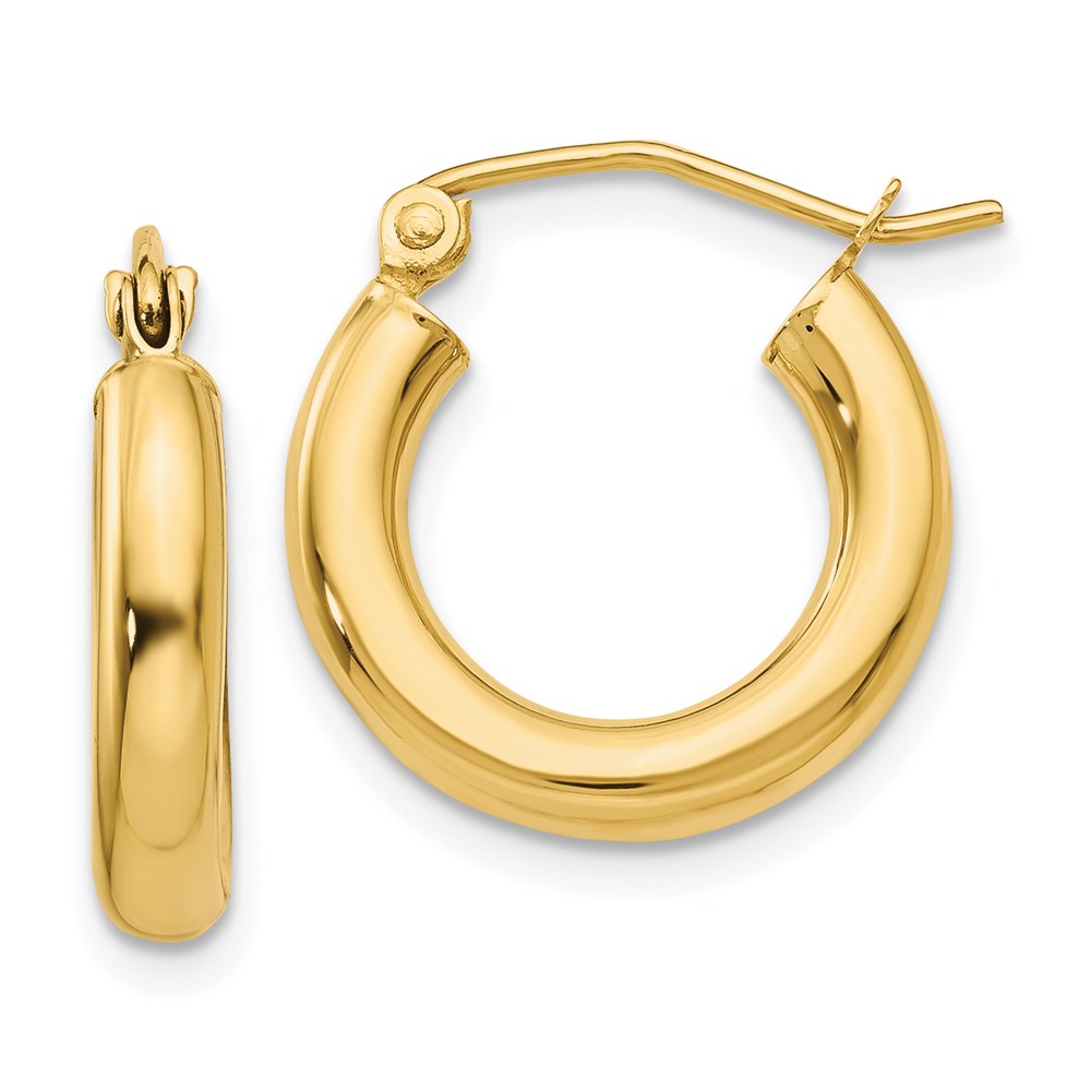 T939 14K Yellow Gold Polished 3 mm Tube Hoop Earrings