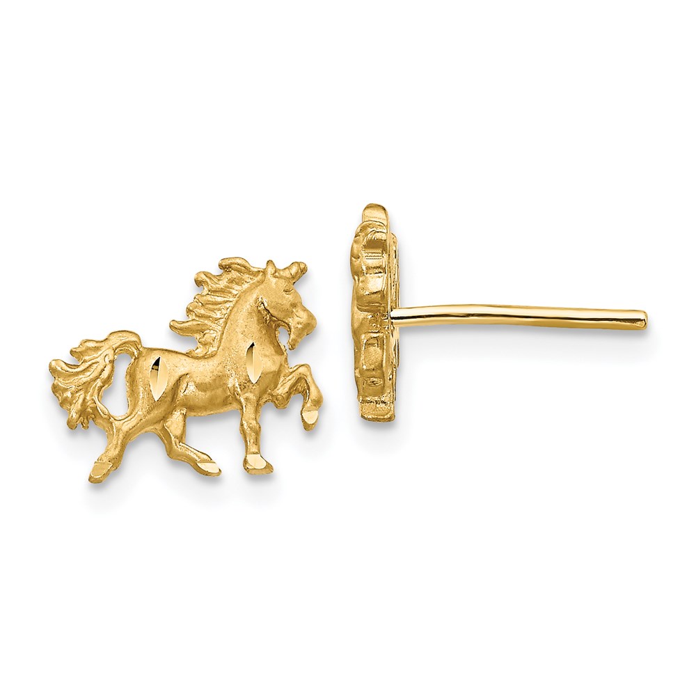 TC1004 14K Yellow Gold Satin Diamond-Cut Unicorn Post Earrings