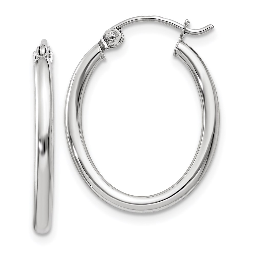 TC118 14K White Gold Polished 2 mm Oval Tube Hoop Earrings