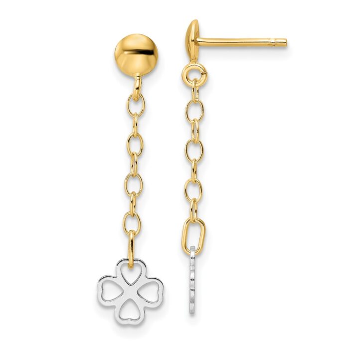 TE963 14K Two-Tone Polished Dangle Flower Earrings