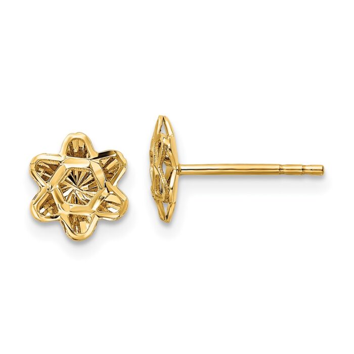 TE970 14K Yellow Gold Diamond-Cut Floral Post Earrings