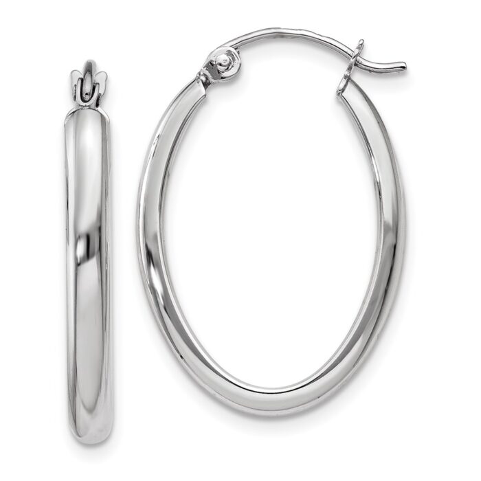 TF112 14K White Gold Polished 2.75 mm Oval Tube Hoop Earrings