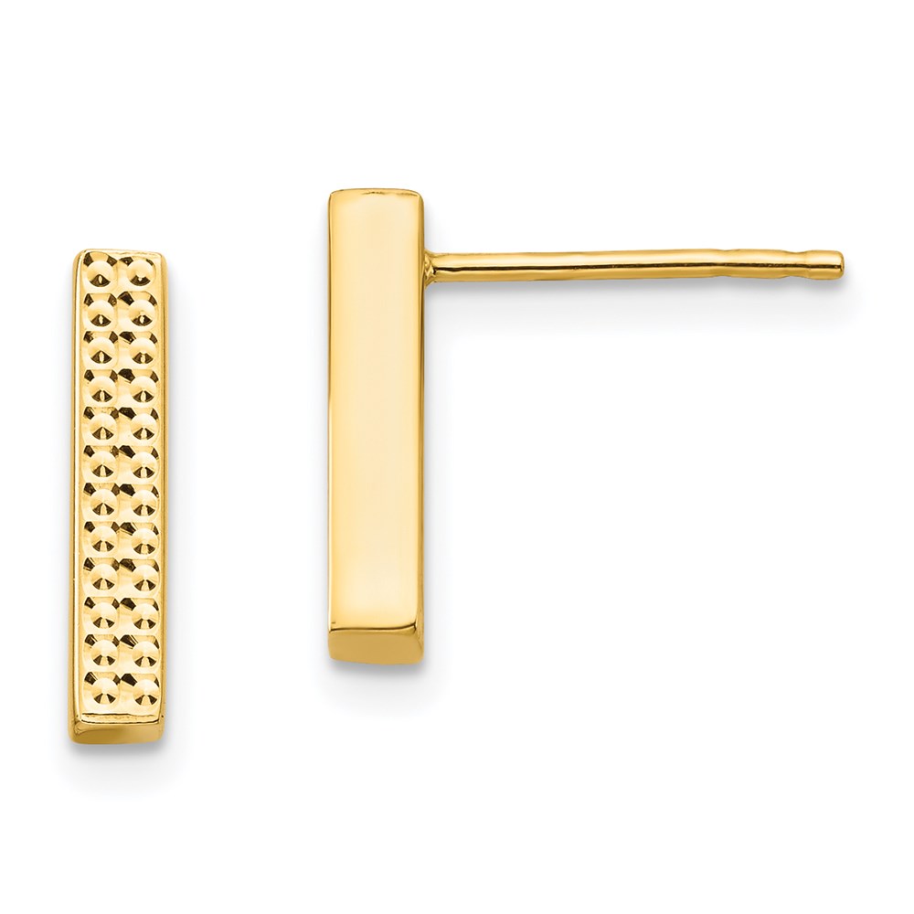 TF1532 14K Yellow Gold Textured Bar Post Earrings