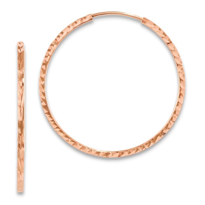 TF1603 14K Rose Gold Diamond-Cut Square Tube Endless Hoop Earrings