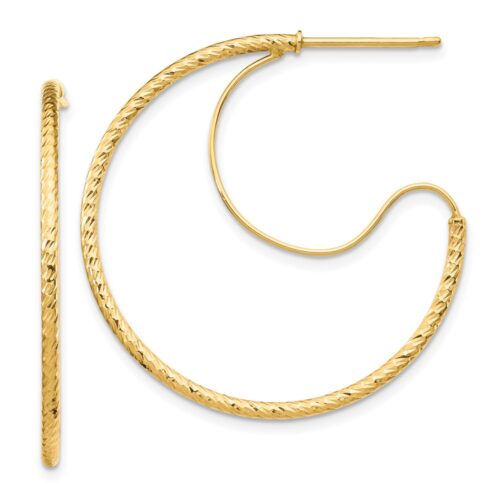 TF1699 14K Yellow Gold 1.5 x 30 mm Diamond-Cut with Polished wire Hoop Earrings