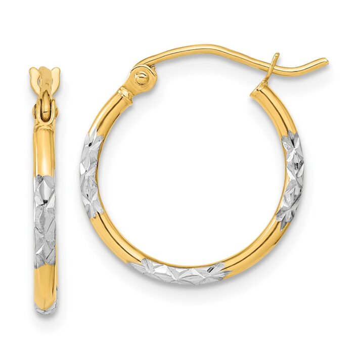 TF1993 14K Yellow & Rhodium with White Rhodium Diamond-Cut Hoop Earrings