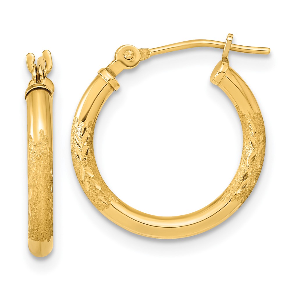 TF2000 14K Yellow Gold Polished & Satin Diamond-Cut Hoop Earrings