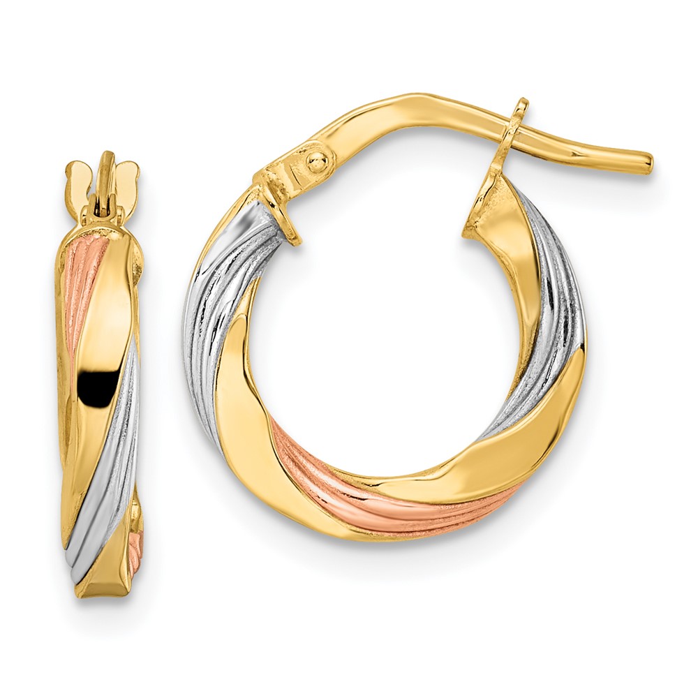 TF2099 14K Yellow & Rhodium with Rose & White Rhodium Polished Twisted Hoop Earrings