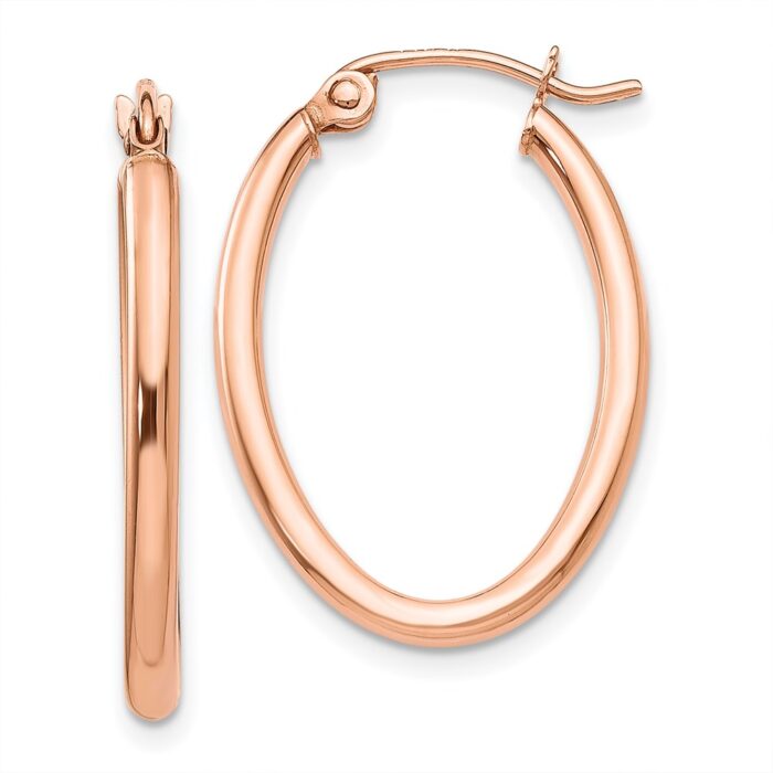 TF595 14K Rose Gold Oval Hoop Earrings