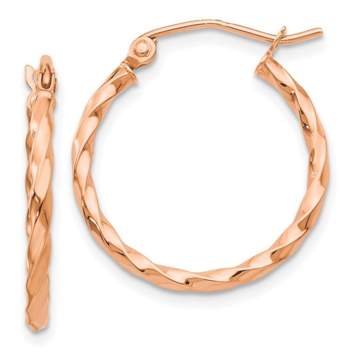 TF604 14K Rose Gold Twisted Hoop Earrings