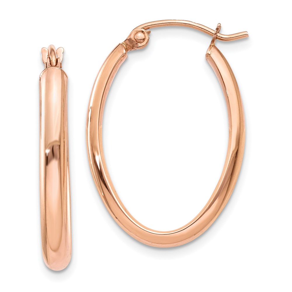 TF977 14K Rose Gold Polished Half-Round Oval Hoop Earrings