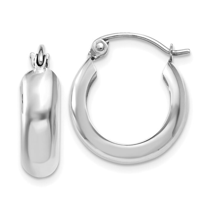 TH276 14K White Gold 4 mm Round Hoop Earrings