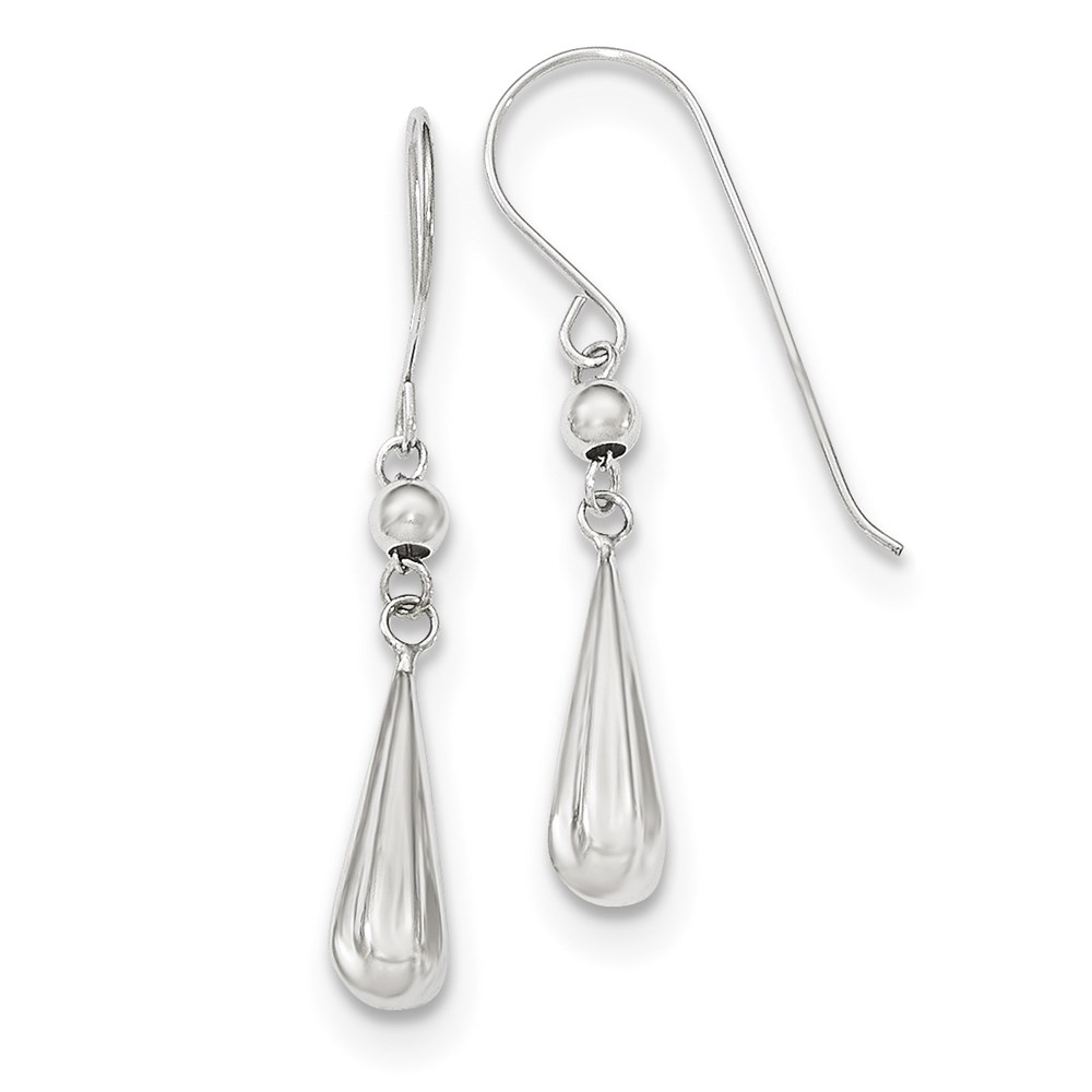 TH933 14K White Gold Grooved Puffed Teardrop Shepherd Hook Earrings