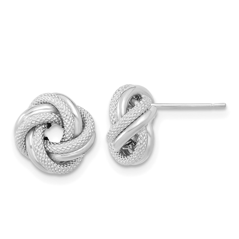 TL1073W 14K White Gold Polished Textured Double Love Knot Post Earrings