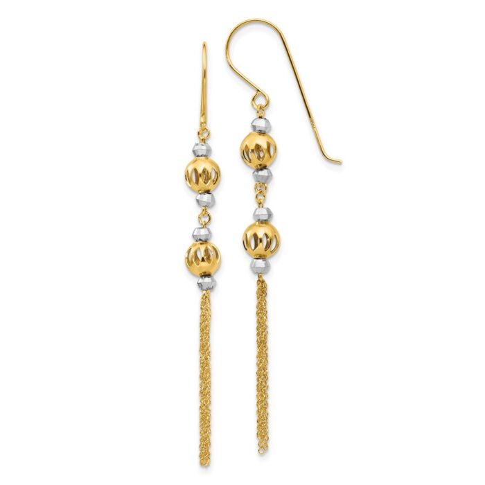 TL490 14K Two-Tone Bead & Chain Dangle Earrings