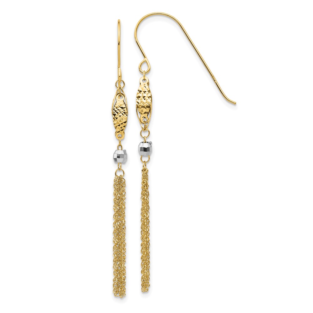 TL538 14K Two-Tone Bead & Chain Dangle Earrings