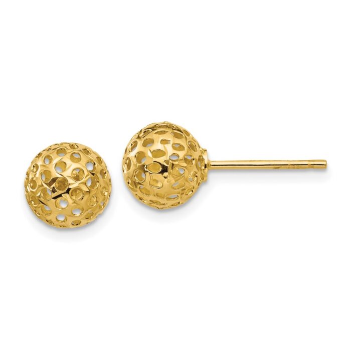 TL916 14K Yellow Gold Diamond-Cut Bead Post Earrings