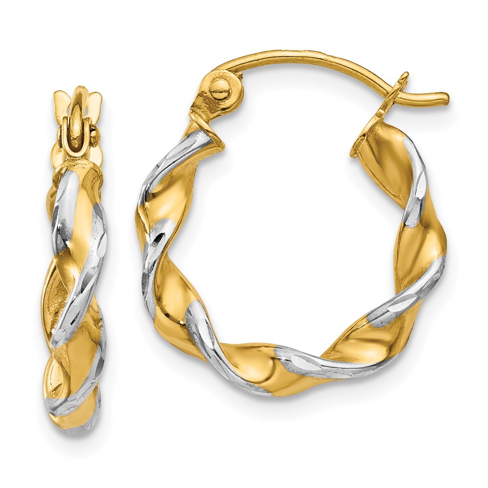 TM232 14K Yellow & Rhodium with Polished 2.75 mm Fancy Twisted Hoop Earrings