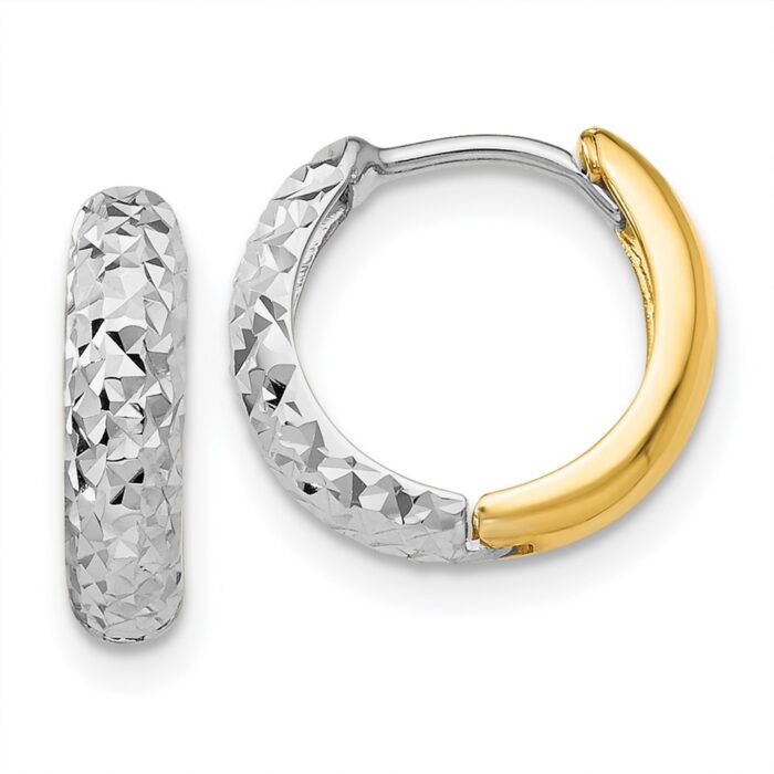 TM468 14K Two-Tone Diamond-Cut Hoop Earrings