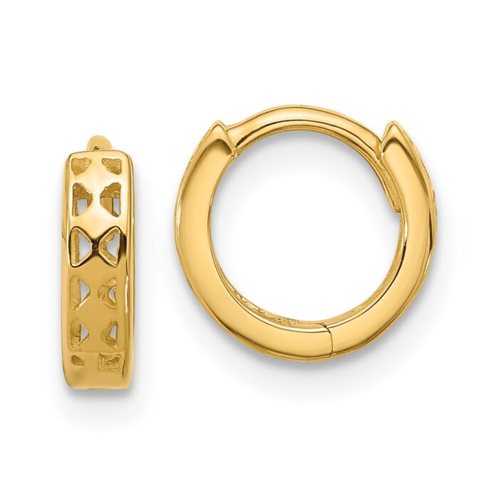 TM581 14K Yellow Gold Cut-Out Design Hinged Hoop Earrings