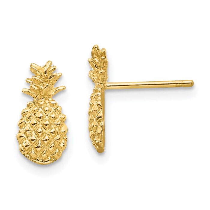 TM773 14K Yellow Gold Polished & Textured Pineapple Post Earrings