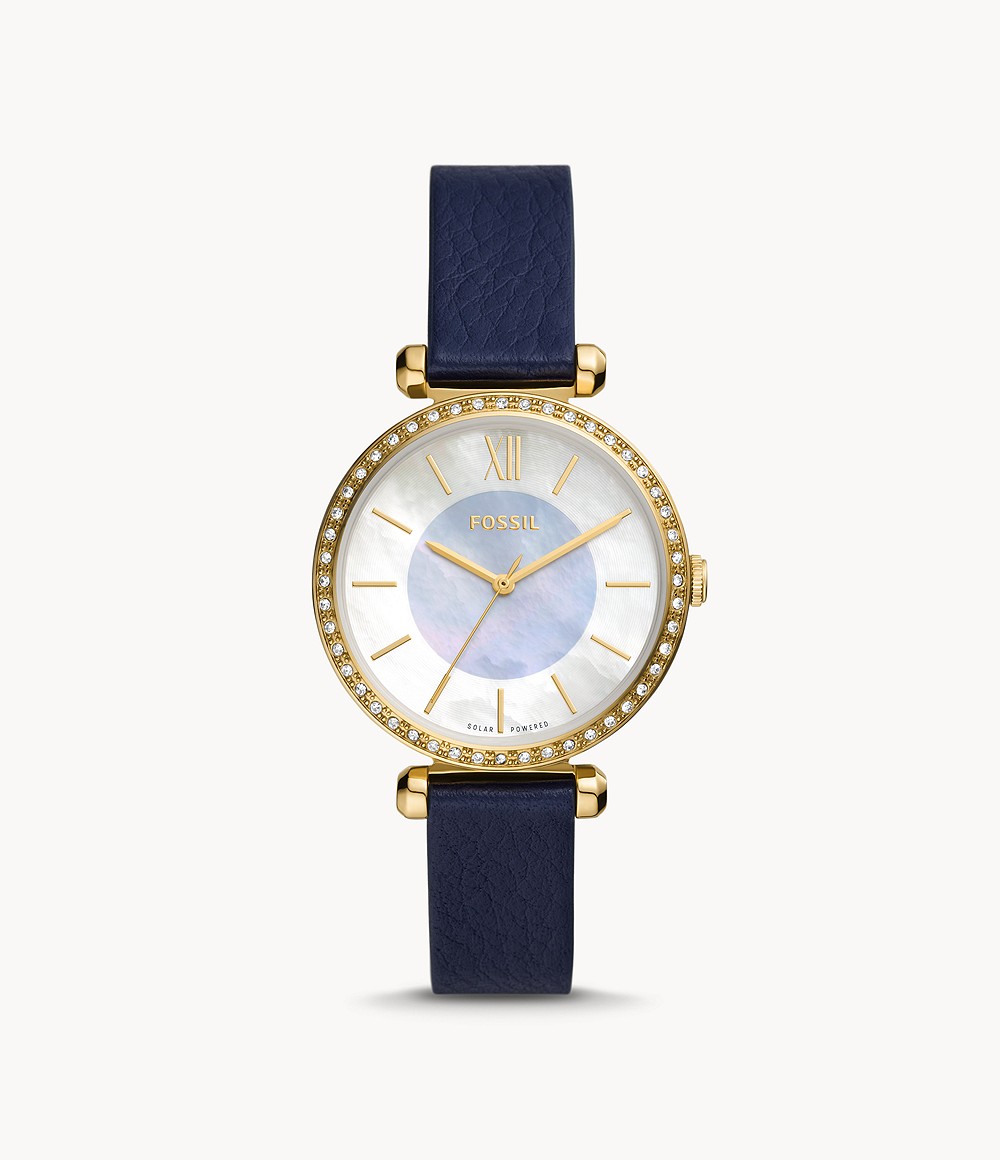 Tillie Solar-Powered Navy Leather Watch