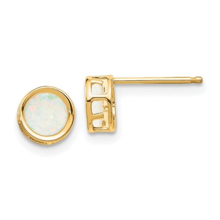 XBE153 14K Yellow Gold 5 mm Bezel Opal Stud Earrings