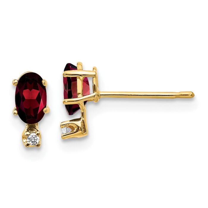 XBE180 14K Yellow Gold Diamond & Garnet Birthstone Earrings