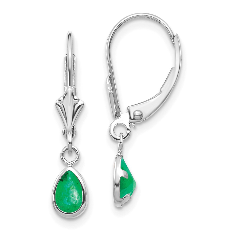 XBE281 14K White Gold 6 x 4 mm Emerald & May Earrings