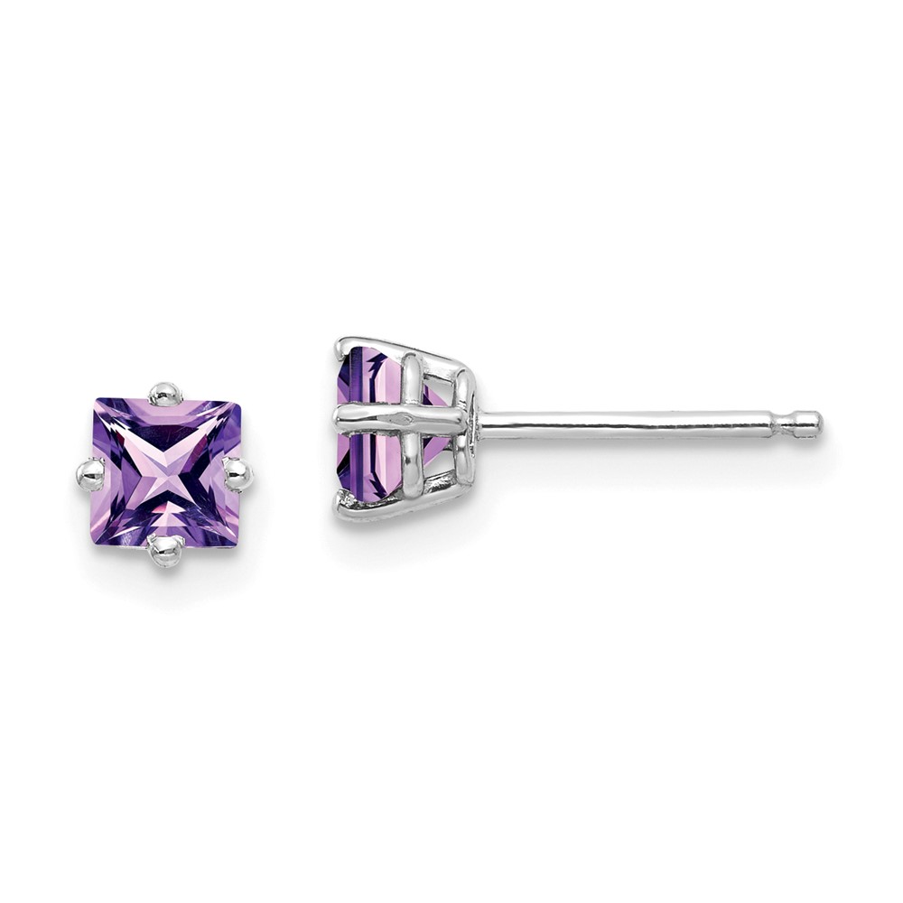 XE60WAM 14K White Gold 4 mm Princess Cut Amethyst Earrings