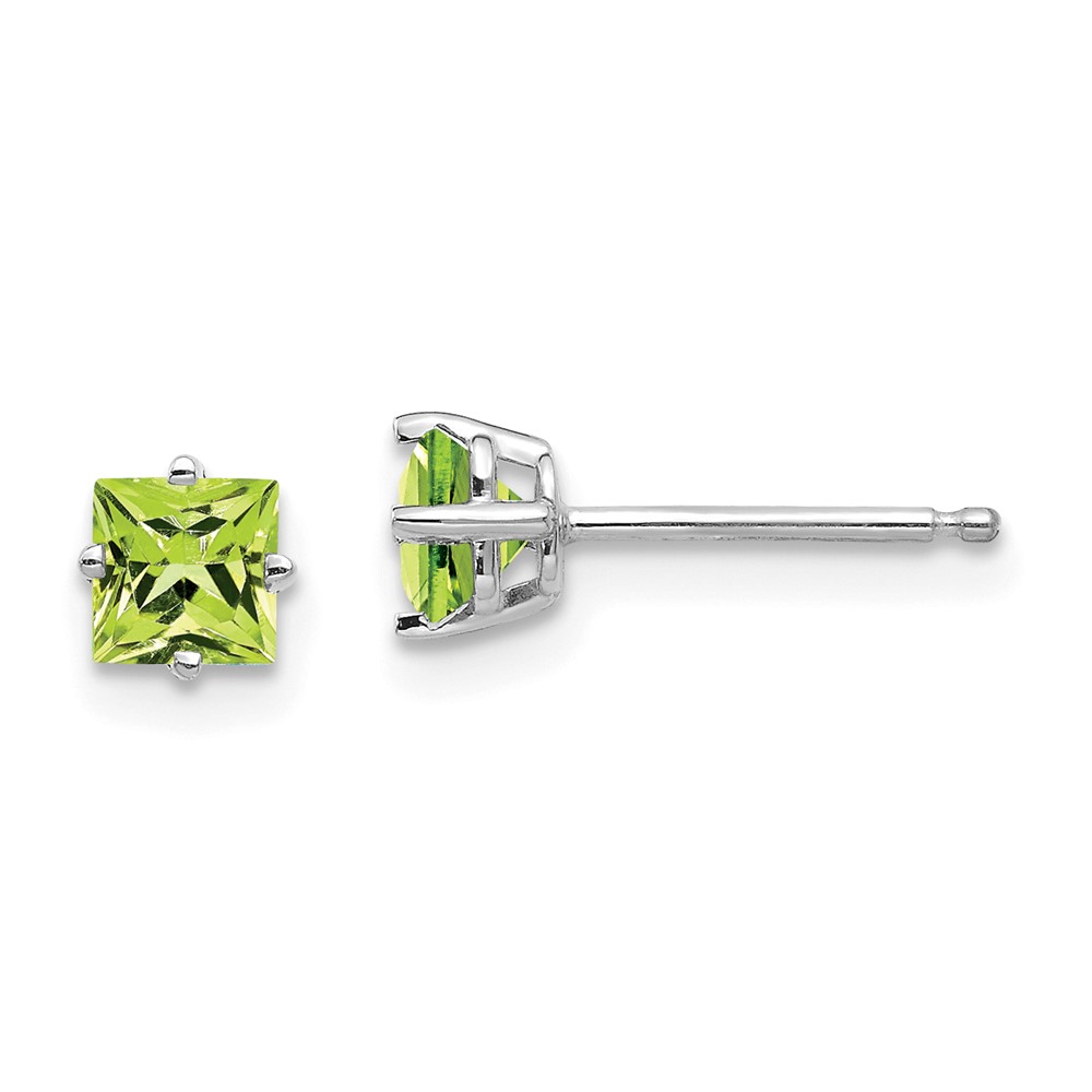 XE60WPE 14K White Gold 4 mm Square Step Cut Peridot Earrings