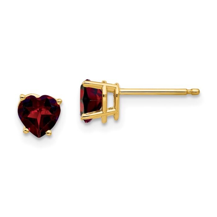 XE97GA 14K Yellow Gold 5 mm Heart Garnet Earrings