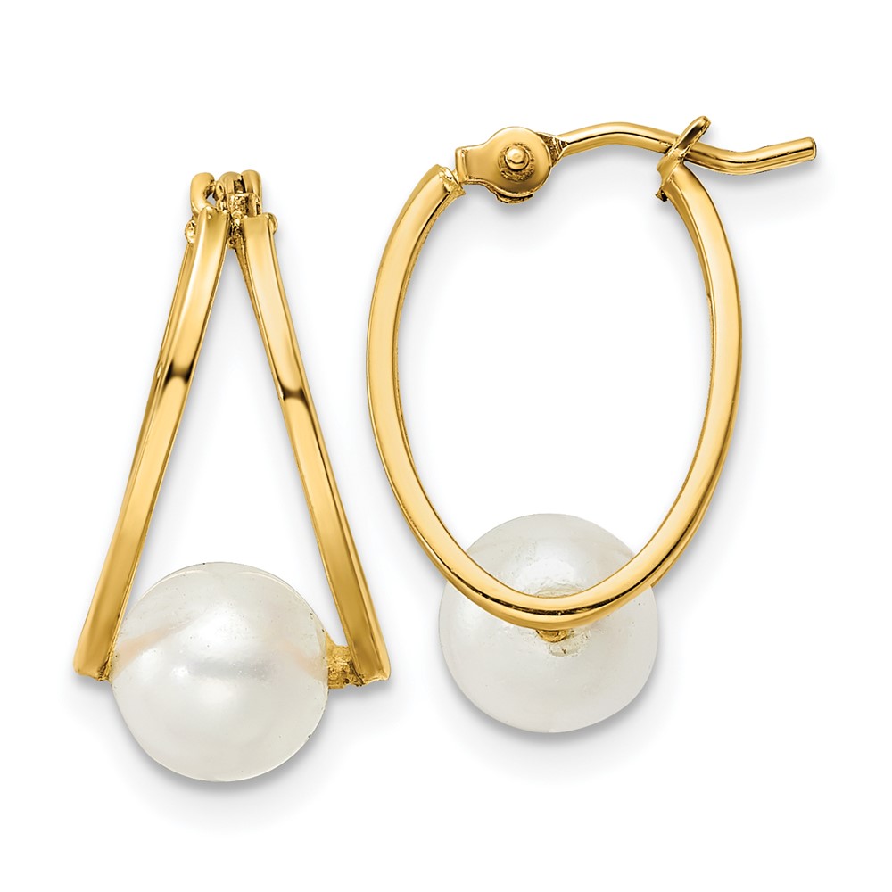 XF798E 14K Yellow Gold Polished Freshwater Cultured Pearl Hoop Earrings