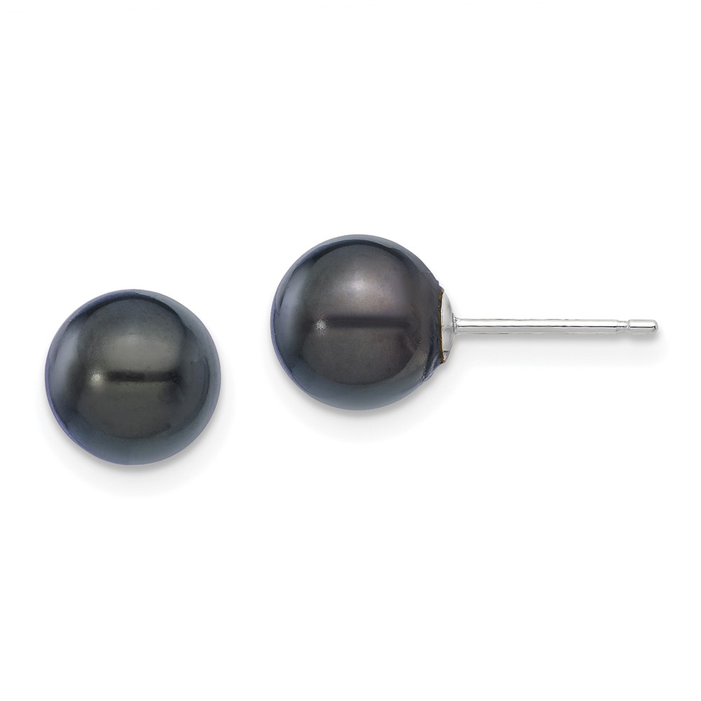 XFW329E 14K White Gold 7-8 mm Round Black Saltwater Akoya Earrings