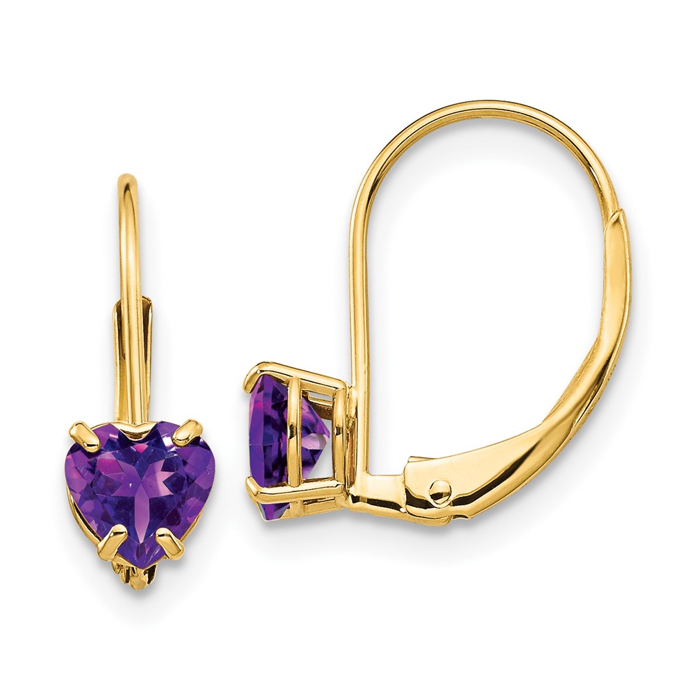 XLB120AM 14K Yellow Gold 5 mm Heart Amethyst Leverback Earrings