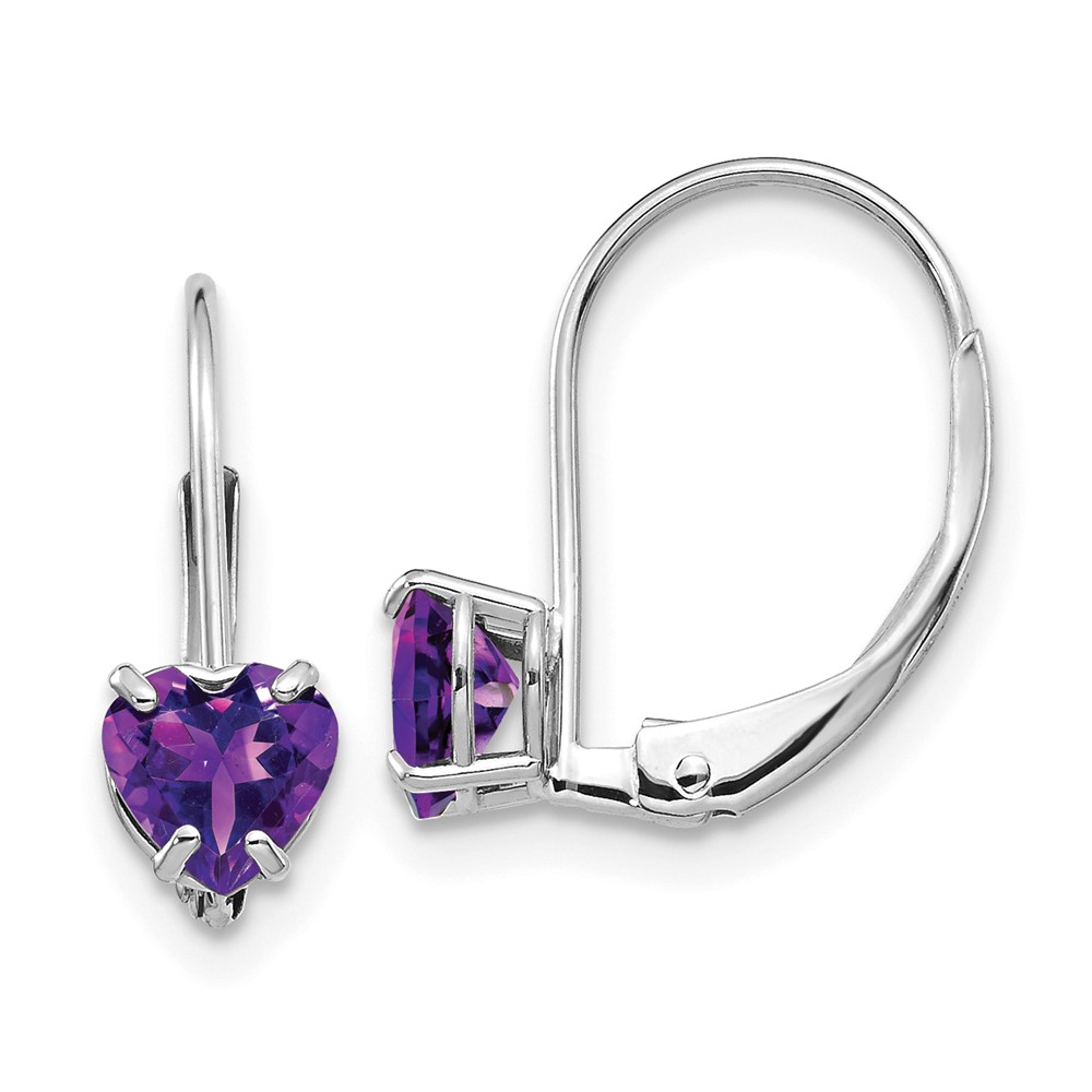 XLB120WAM 14K White Gold 5 mm Heart Amethyst Leverback Earrings