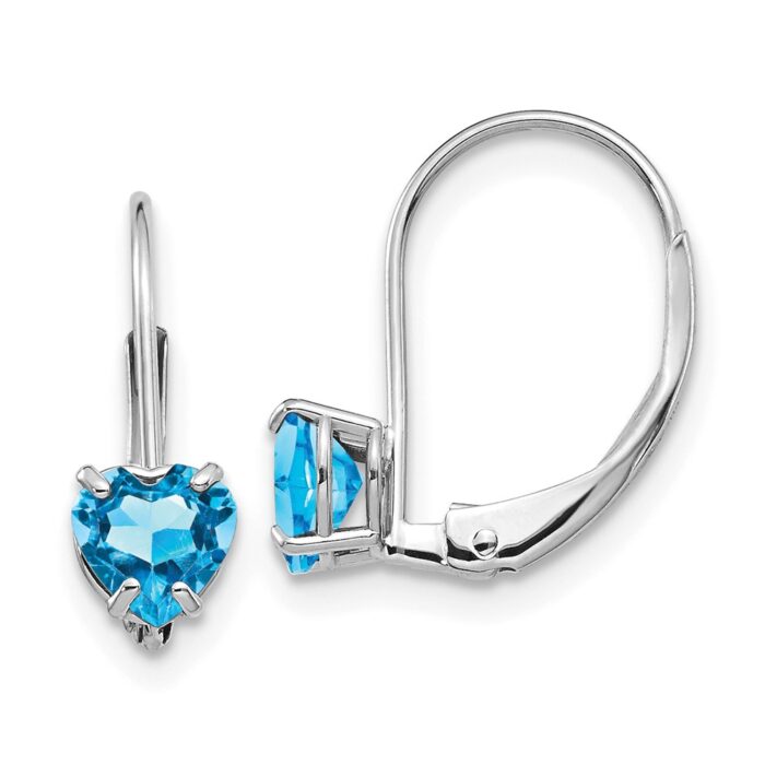 XLB120WBT 14K White Gold 5 mm Heart Blue Topaz Leverback Earrings