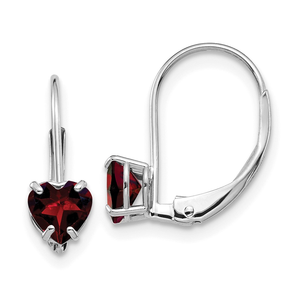 XLB120WGA 14K White Gold 5 mm Heart Garnet Leverback Earrings