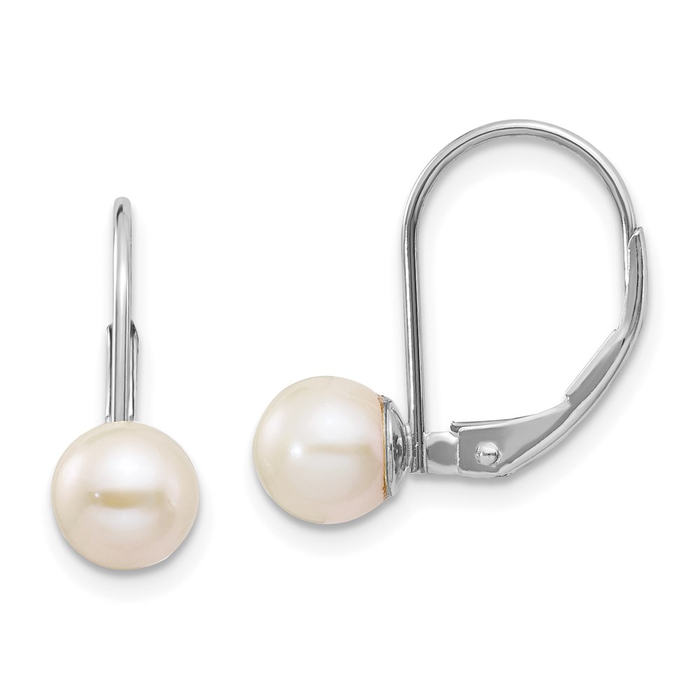 XLBW65PL 14K White Gold 6-7 mm Round Freshwater Cultured Pearl Leverback Earrings