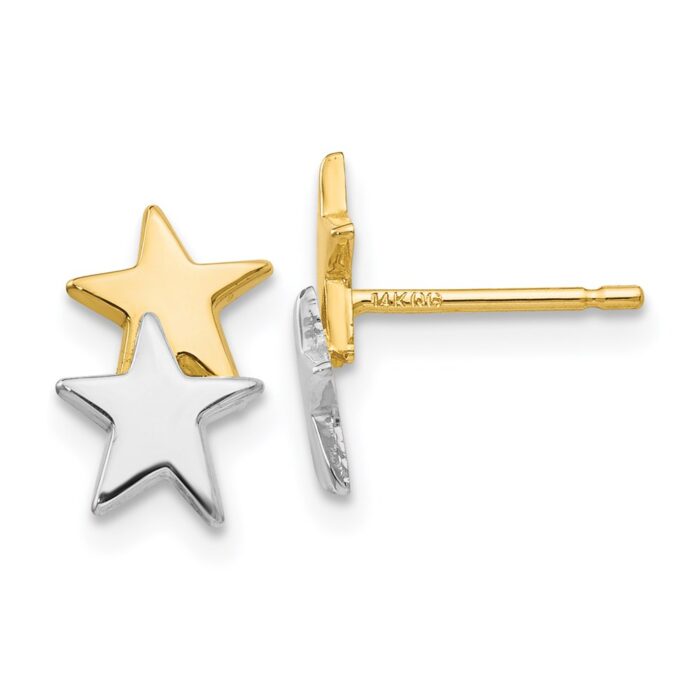 YE1748 14K Yellow & Rhodium with Rhodium Polished Star Post Earrings