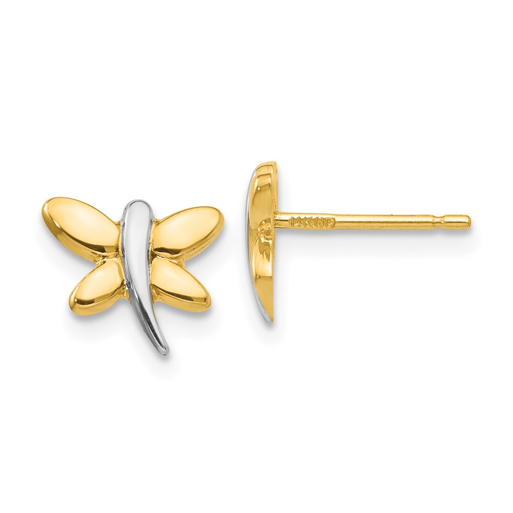 YE1755 14K Yellow & Rhodium with Polished Dragonfly Post Earrings