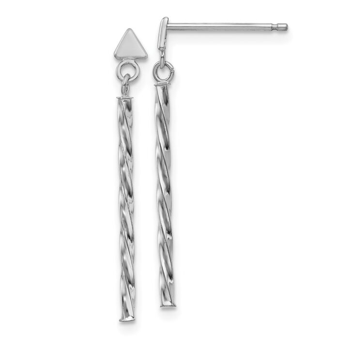 YE1806W 14K White Gold Polished Twisted Dangle Tube Earrings