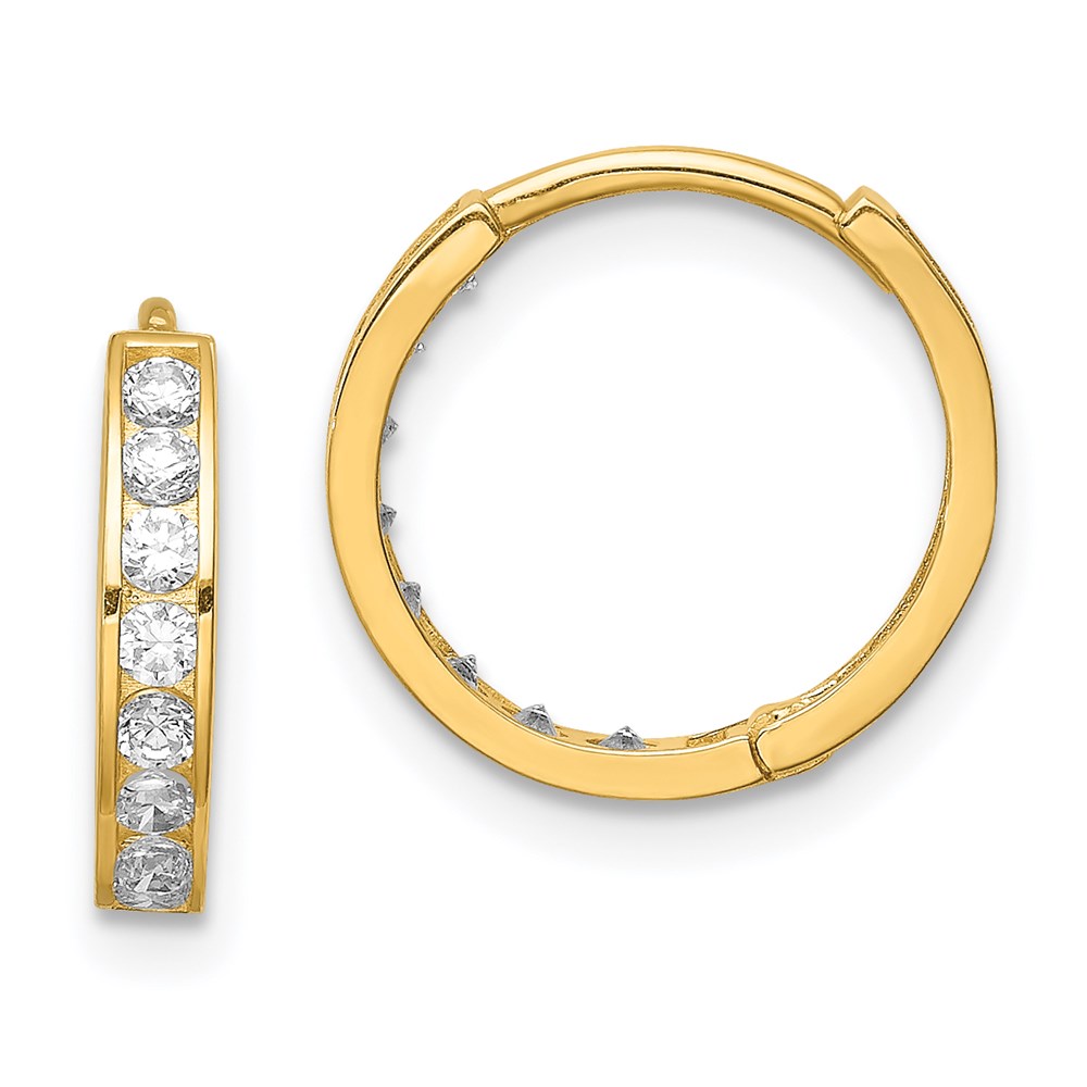 YE1841 14K Yellow Gold CZ Hinged Hoop Earrings