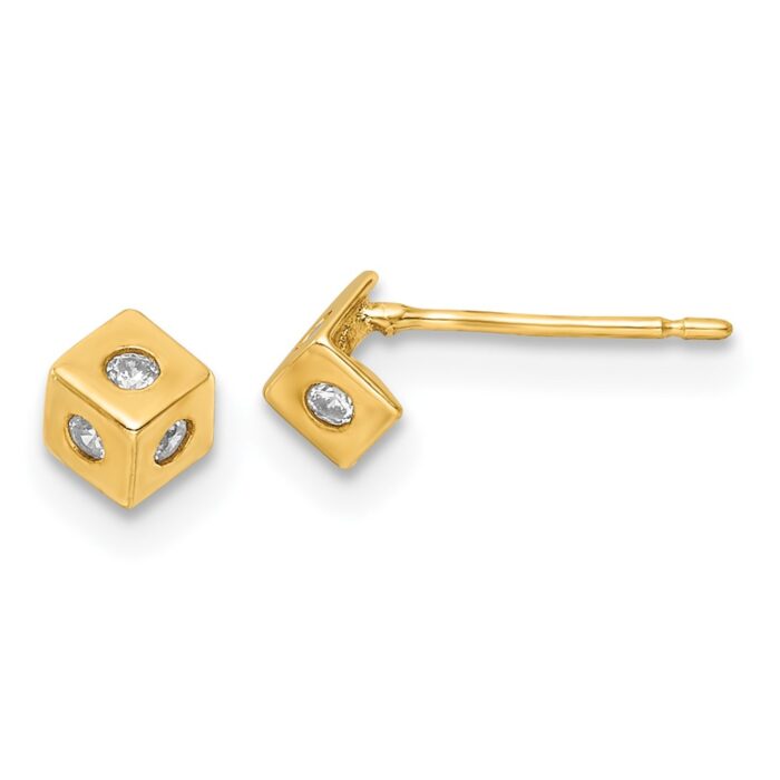 YE1948 14K Yellow Gold Polished CZ Cube Post Earrings