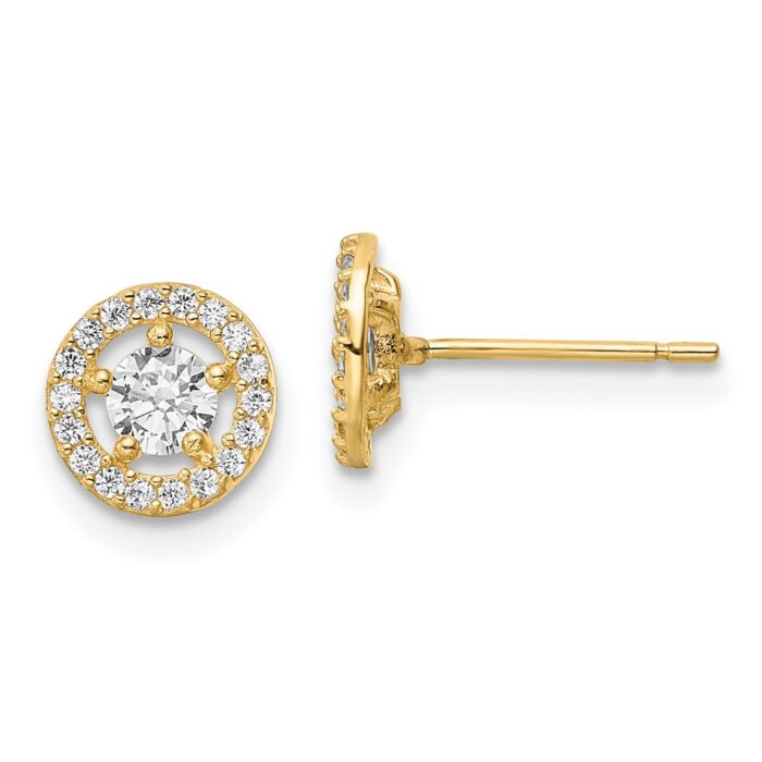 YE2004 14K Yellow Gold CZ Halo Stud Earrings