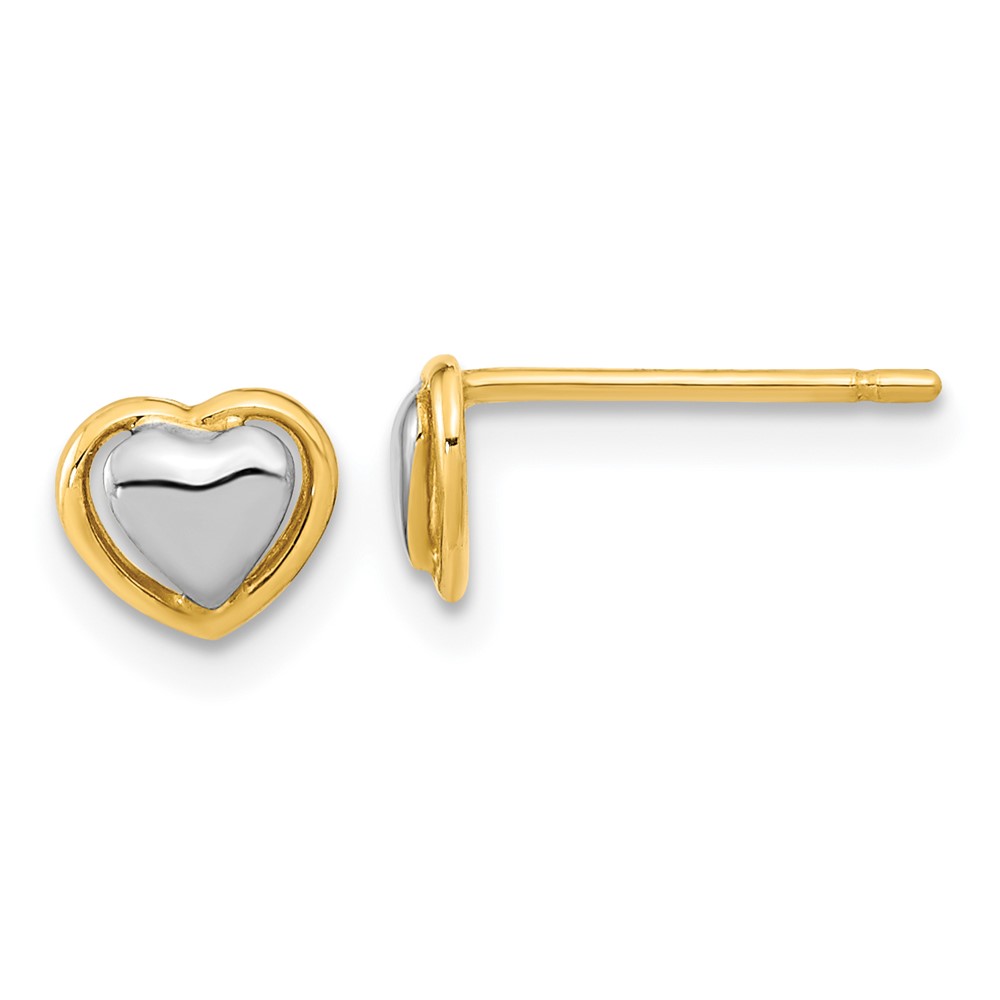 YE2041 14K Yellow & Rhodium with White Heart Post Earrings