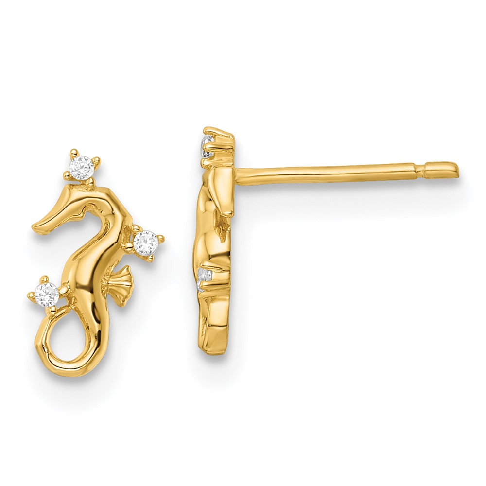 YE2112 14K Yellow Gold Polished CZ Seahorse Post Earrings