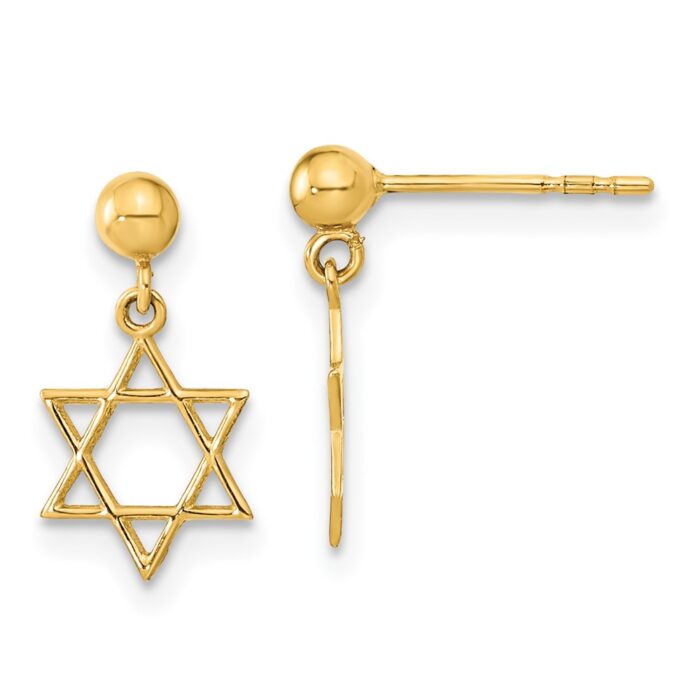 YE2128 14K Yellow Gold Polished Star of David Post Dangle Earrings